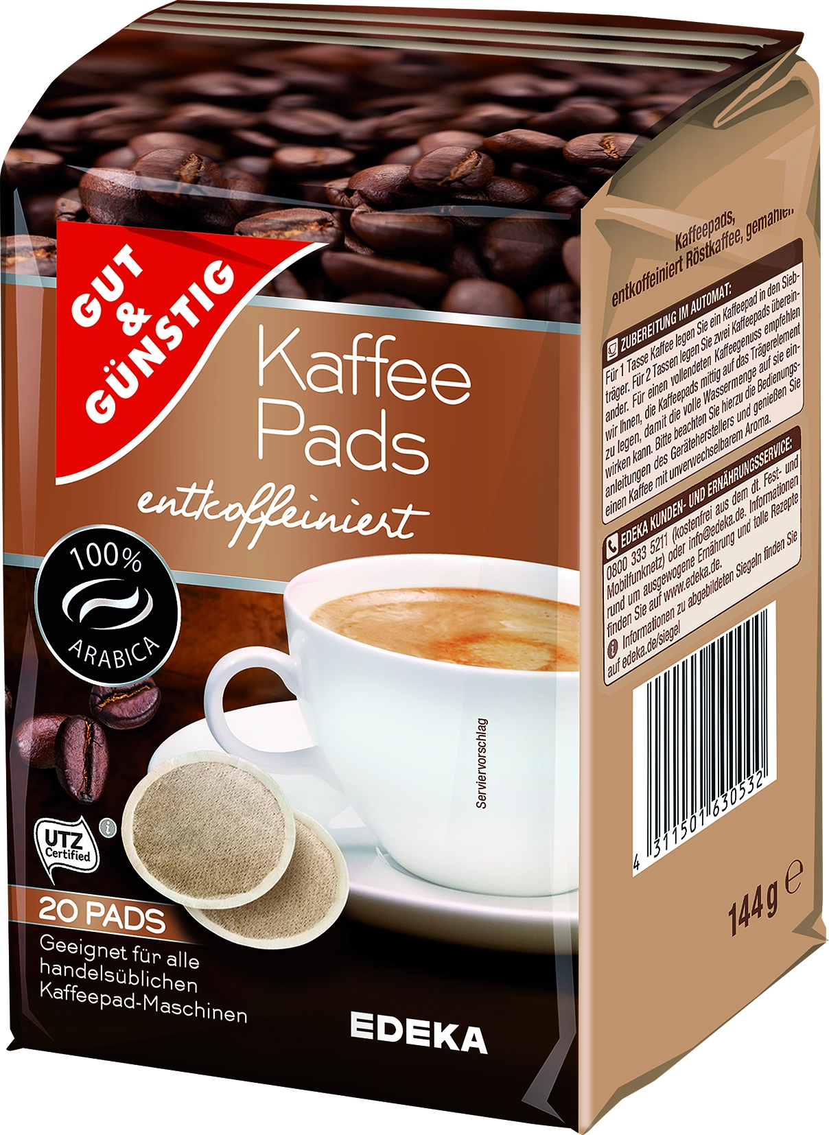 Kaffee Pads entkoffeiniert   