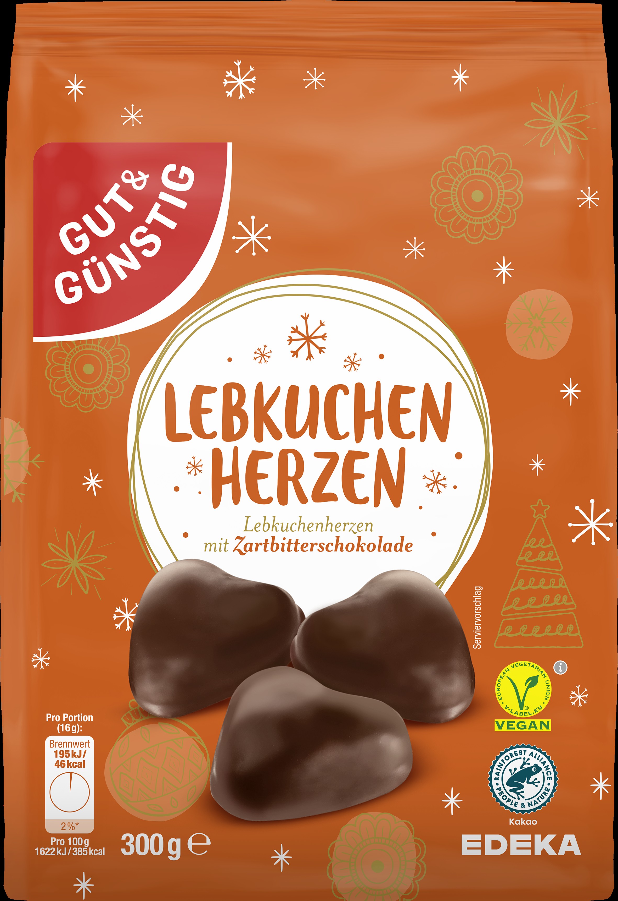 Lebkuchenherzen Zartbitter ungefüllt 300 g