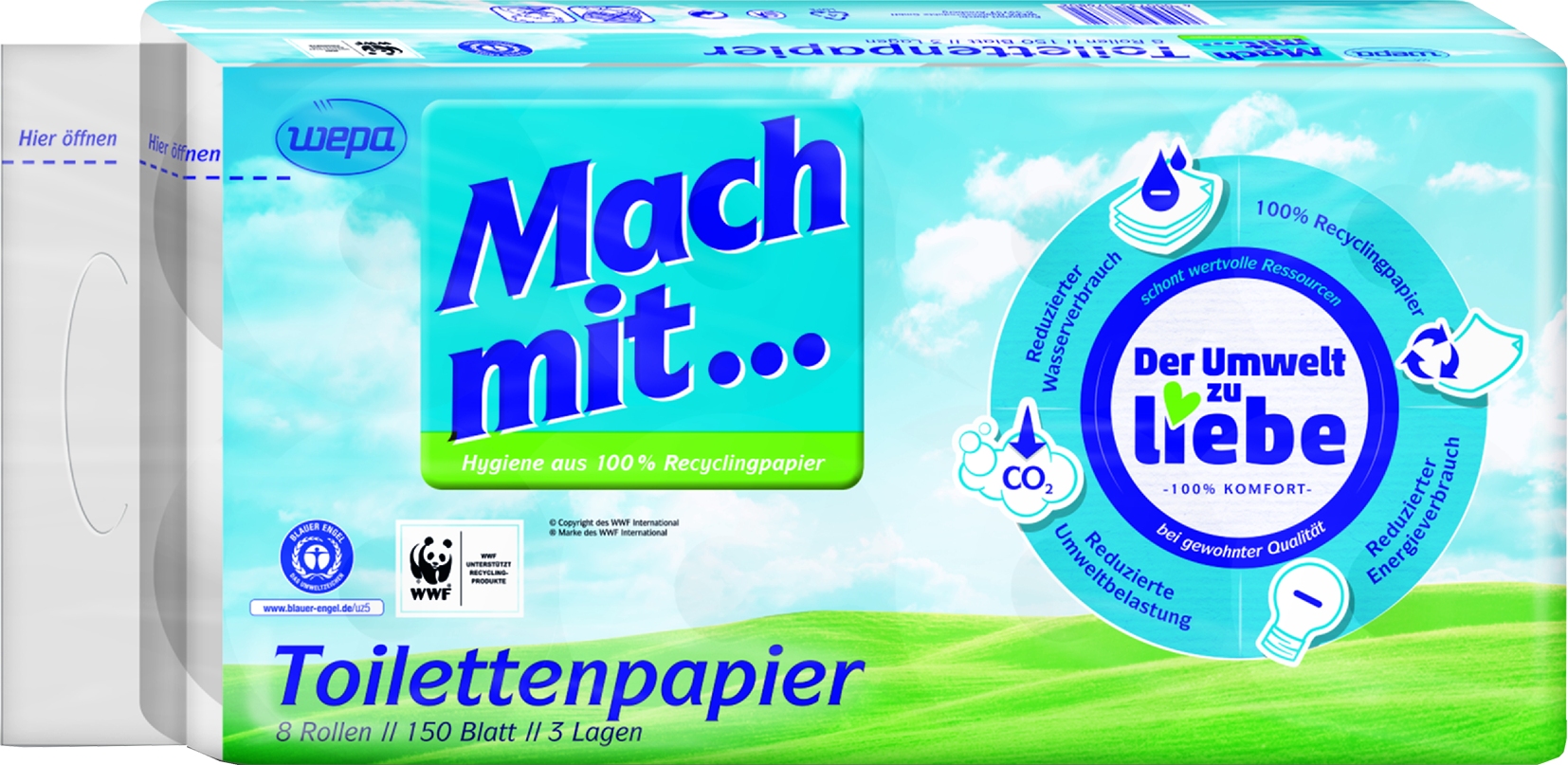 Toilettenpapier 3-lagig 8x150 Blatt