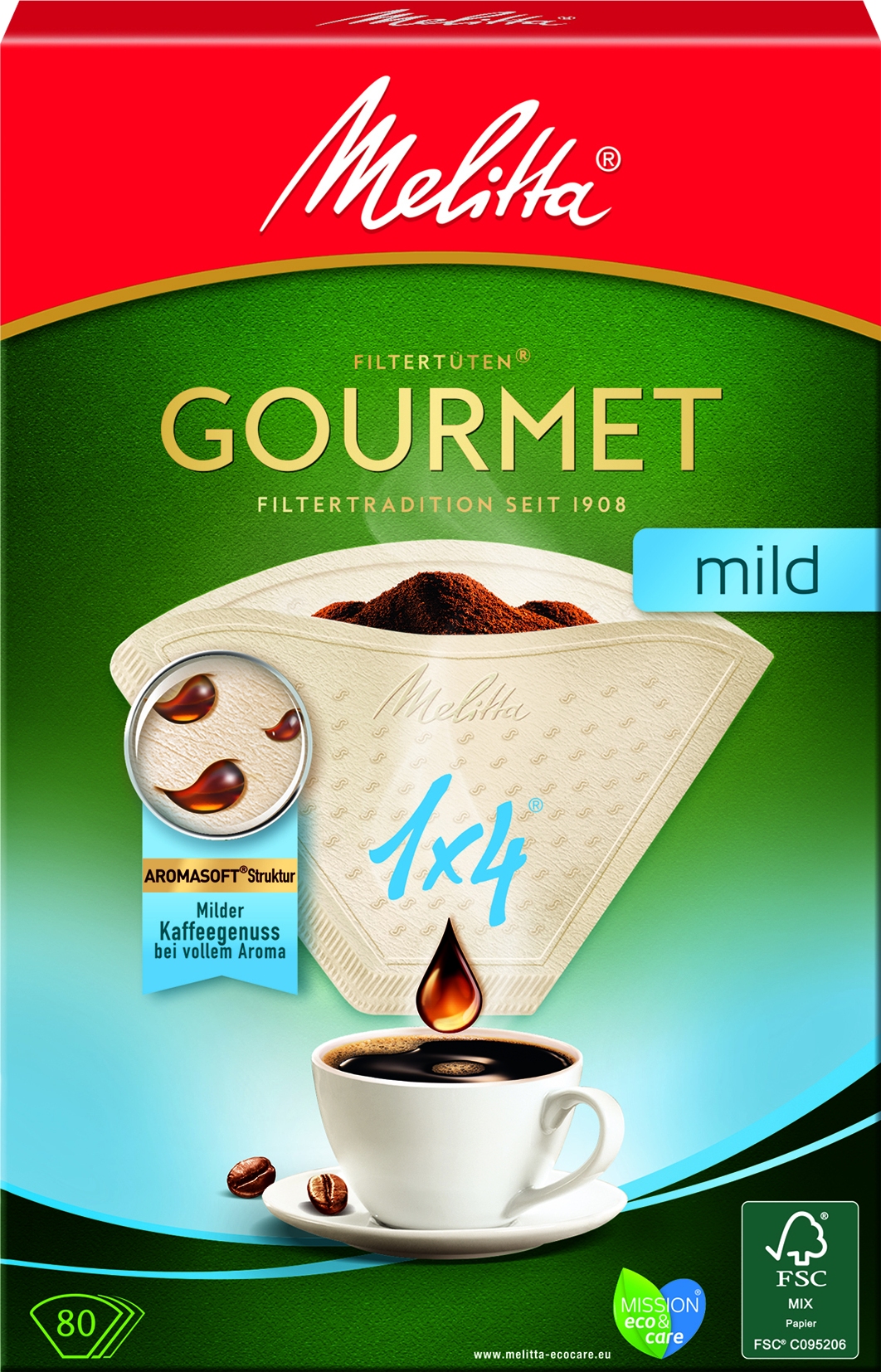 Filtertueten 1x4, Gourmet Mild, 80Stk.