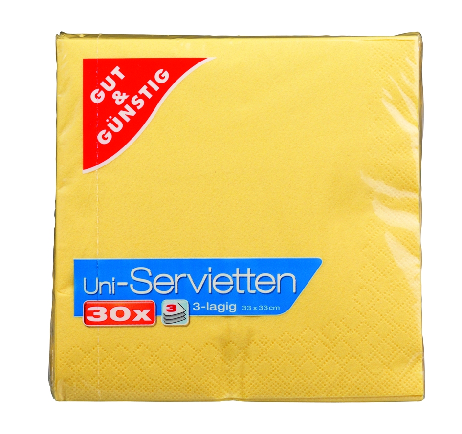 Napkins, yellow, 3-ply, 30pc