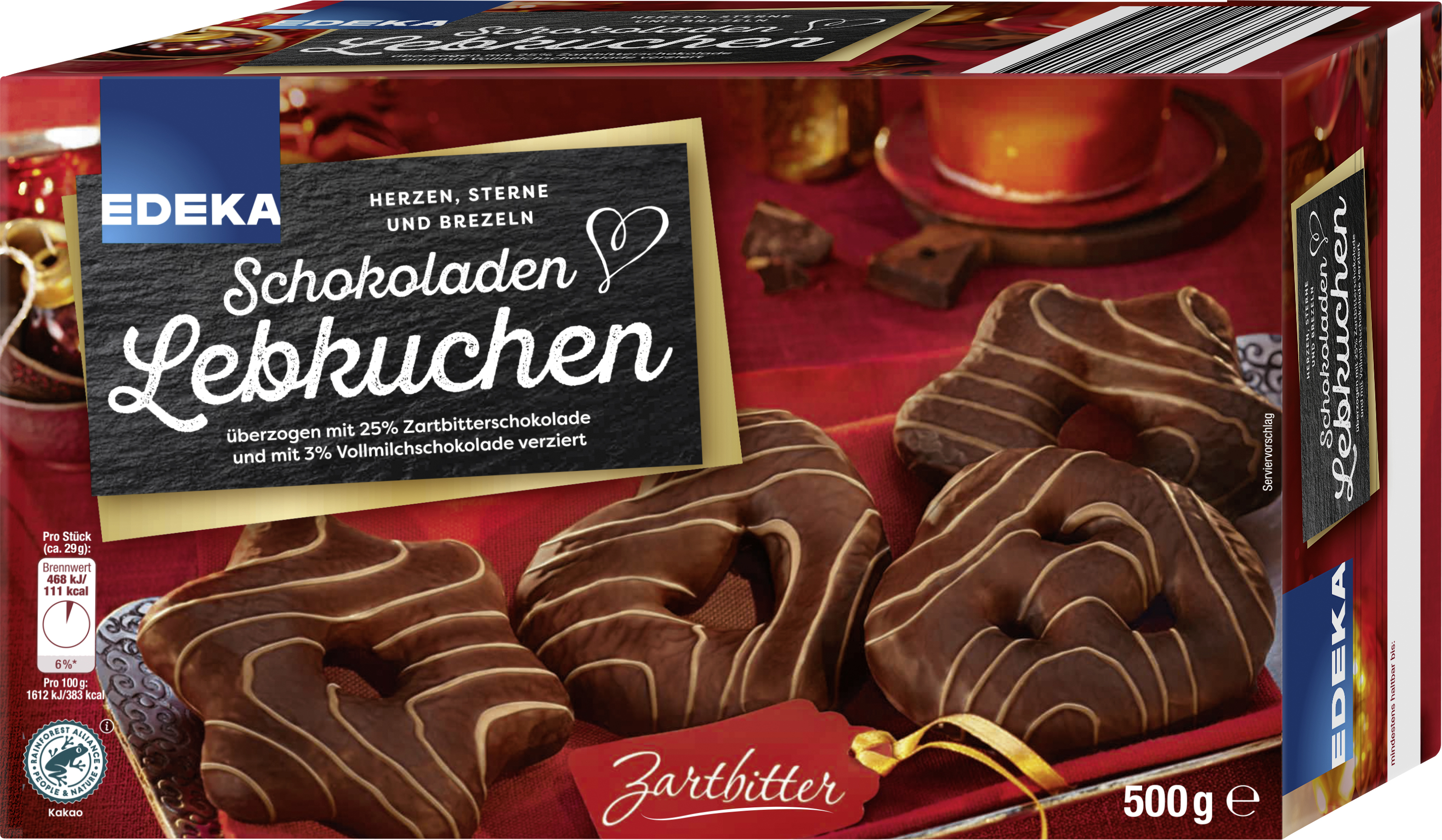 Schokoladen Lebkuchen Herzen/Sterne/Brezeln Zartbitter 500 g