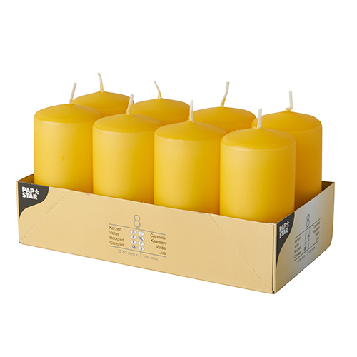 Candles yellow Ø5cm H=10cm 8 pc