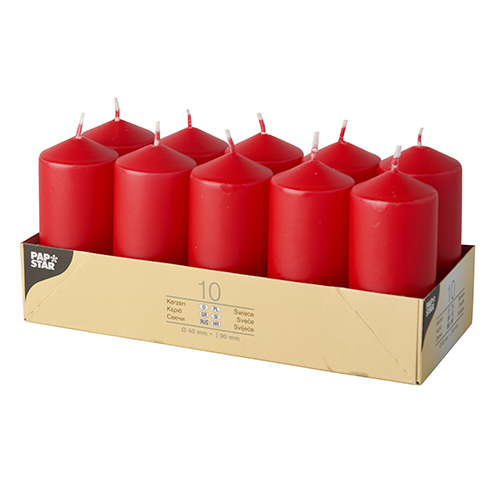 Candles red Ø4cm H=9cm 10pc