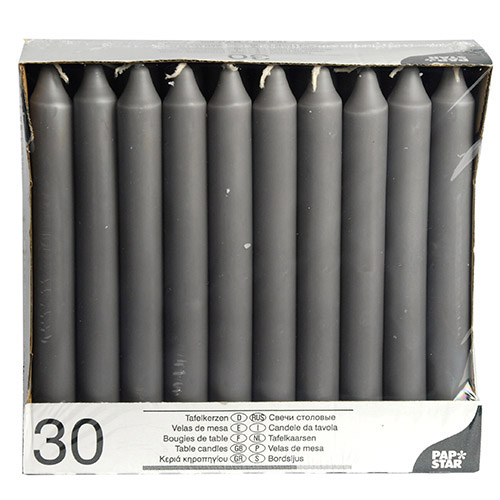 Tafelkerzen grau Ø2,15cm H=19,6cm 30st