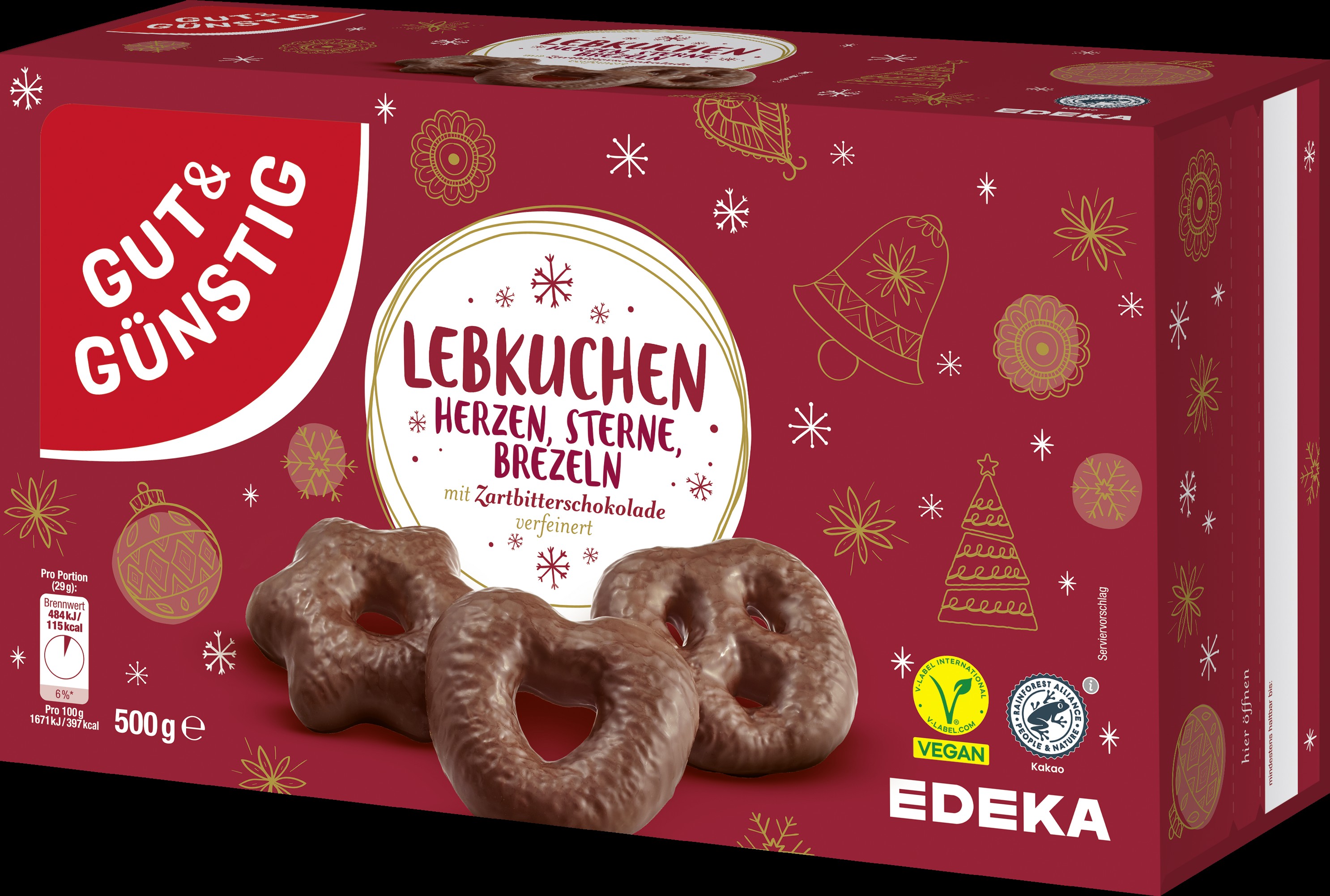 Schokoladen Lebkuchen Herzen/Sterne/Brezeln Zartbitter 500 g